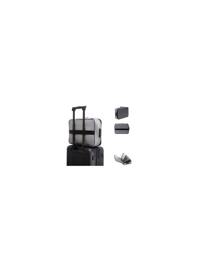 yongsheng Three Layered Document Bag With Lock grey，Oxford Document Organizer with Code Lock, Multi-Layer Storage Pouch Credential Bag  - Image 4
