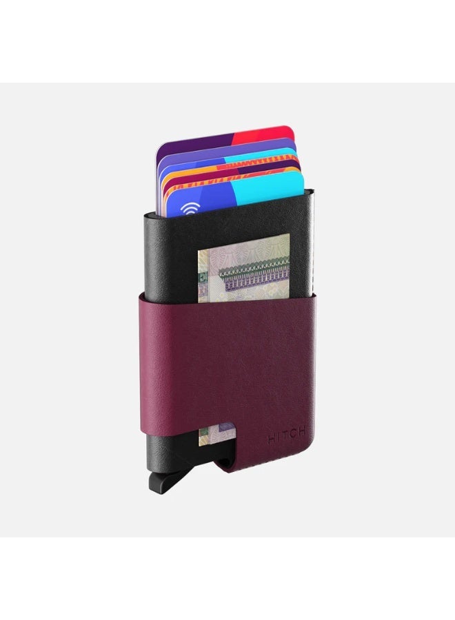 Hitch CUT-OUT Cardholder - RFID Block Featured - Handmade Natural Genuine Leather - Black/Burgundy - Image 5