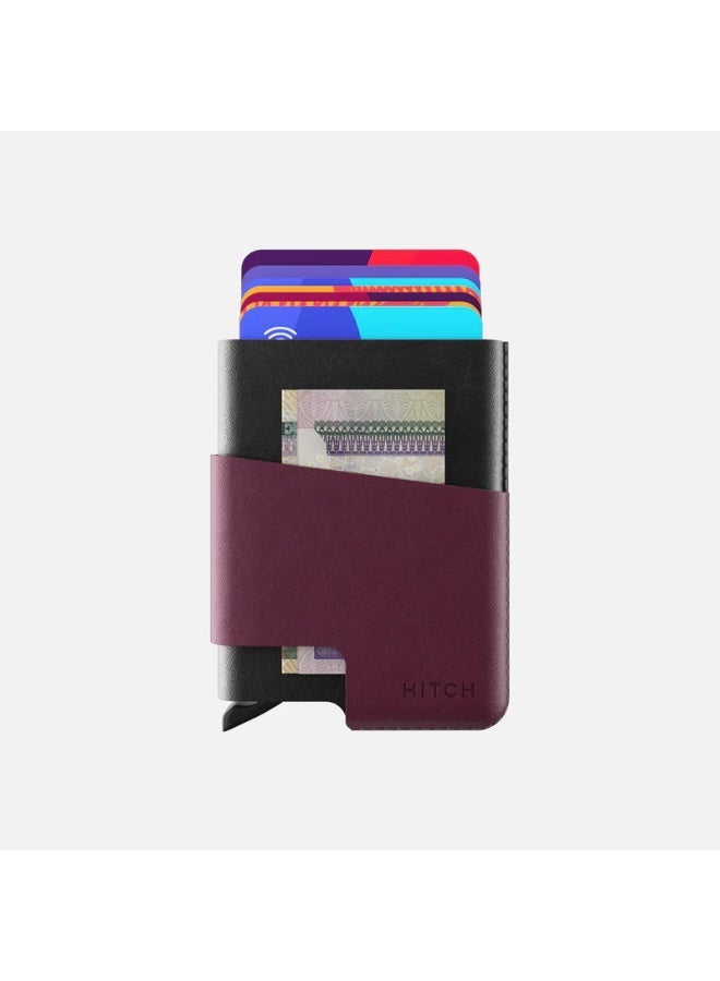 Hitch CUT-OUT Cardholder - RFID Block Featured - Handmade Natural Genuine Leather - Black/Burgundy - Image 1