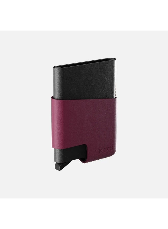 Hitch CUT-OUT Cardholder - RFID Block Featured - Handmade Natural Genuine Leather - Black/Burgundy - Image 4
