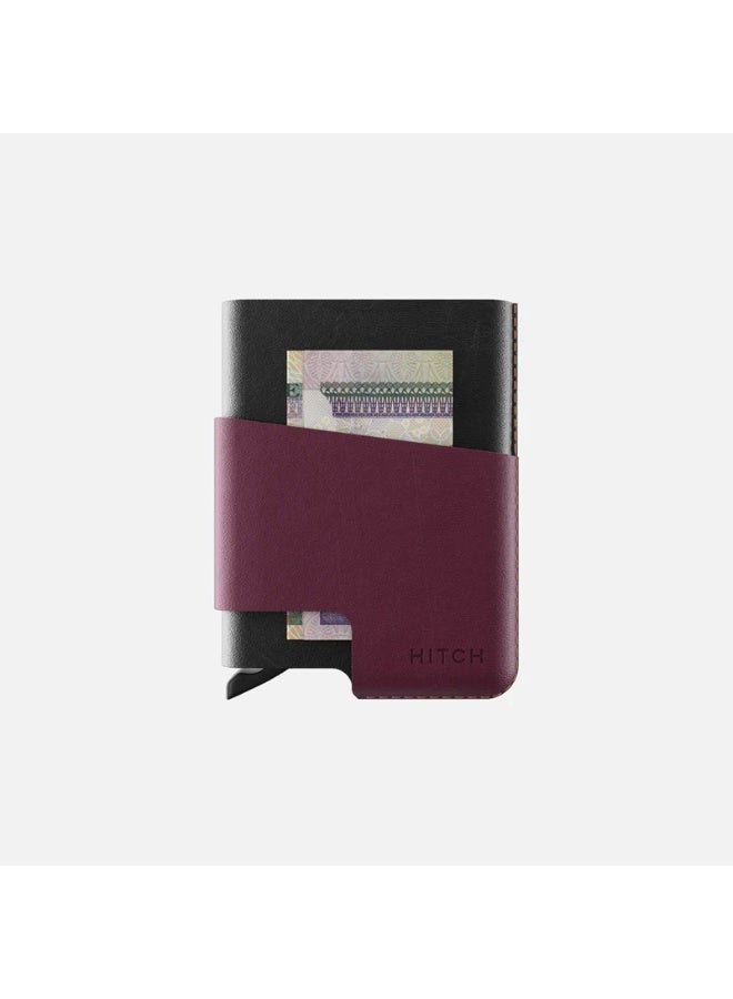 Hitch CUT-OUT Cardholder - RFID Block Featured - Handmade Natural Genuine Leather - Black/Burgundy - Image 3