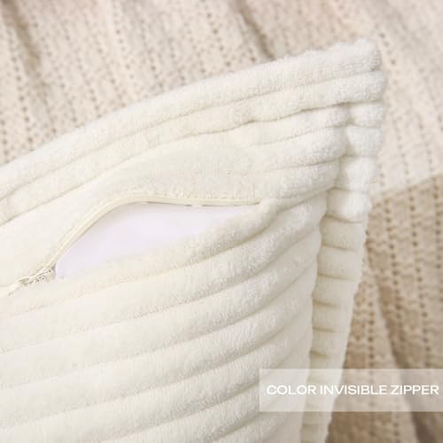 Puncuntex Corduroy Cream White Throw Pillow Covers 18×18 Inches Set of 2 Boho Decorative,Super Soft Cozy Striped Cushion Covers for Couch,Sofa,Farmhouse,Living Room,45×45CM - Image 4