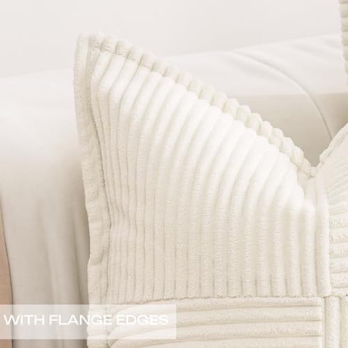 Puncuntex Corduroy Cream White Throw Pillow Covers 18×18 Inches Set of 2 Boho Decorative,Super Soft Cozy Striped Cushion Covers for Couch,Sofa,Farmhouse,Living Room,45×45CM - Image 3
