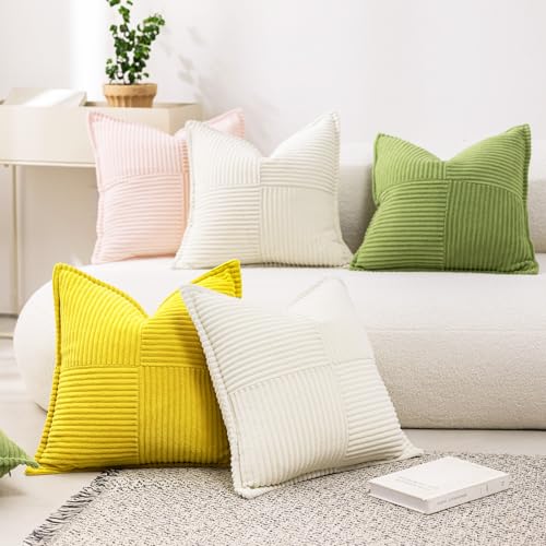 Puncuntex Corduroy Cream White Throw Pillow Covers 18×18 Inches Set of 2 Boho Decorative,Super Soft Cozy Striped Cushion Covers for Couch,Sofa,Farmhouse,Living Room,45×45CM - Image 5