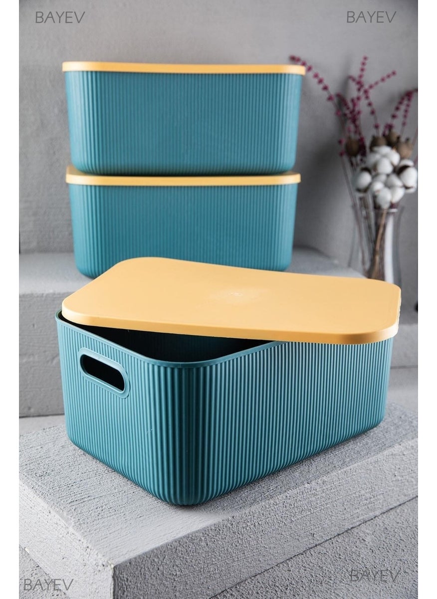 Bayev 3 Pieces Storage 13 Lt Green, Multi-Purpose Organizer Box with Lid  - Image 1
