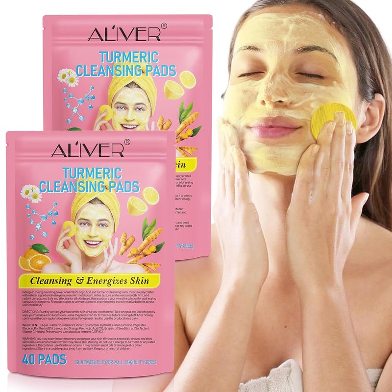 ALIVER Turmeric Kojic Acid Cleansing Pads 80Pcs, Turmeric Face Scrub Pads with Vitamin C, B5, kojic acid and turmeric for Face Cleansing and Exfoliation - Image 1