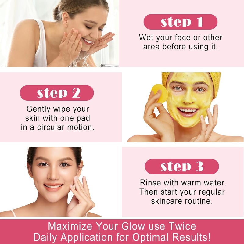 ALIVER Turmeric Kojic Acid Cleansing Pads 80Pcs, Turmeric Face Scrub Pads with Vitamin C, B5, kojic acid and turmeric for Face Cleansing and Exfoliation - Image 5