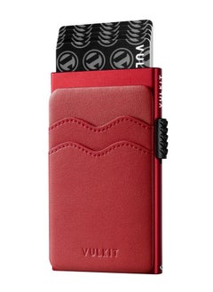 VULKIT Credit Card Holder Minimalist Slim Pop Up Wallet With Leather Slots Rfid Blocking For Men And Women Holds 7 Cards And Notes Red  - Image 1