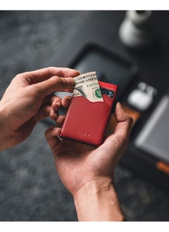 VULKIT Credit Card Holder Minimalist Slim Pop Up Wallet With Leather Slots Rfid Blocking For Men And Women Holds 7 Cards And Notes Red  - Image 4