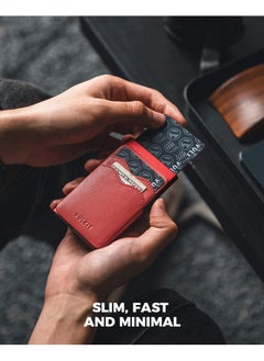 VULKIT Credit Card Holder Minimalist Slim Pop Up Wallet With Leather Slots Rfid Blocking For Men And Women Holds 7 Cards And Notes Red  - Image 2