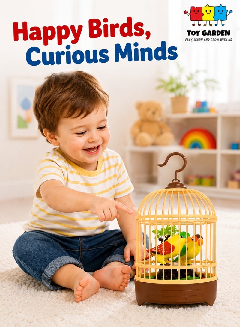 TOY GARDEN Singing Moving Chirping Beautiful Bird Parrot Toy In Cage Hanging Cage With Music Singing Moving Chirping For Kids, Adult For Home Decoration, Living Room, Garden etc, Multicolor - Image 1