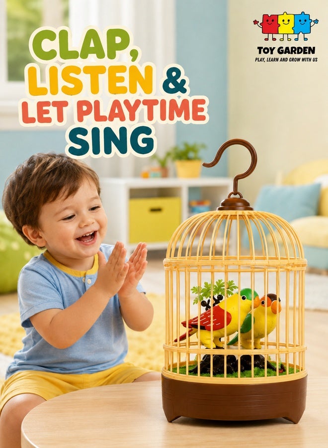 Singing Moving Chirping Beautiful Bird Parrot Toy In Cage Hanging Cage With Music Singing Moving Chirping For Kids, Adult For Home Decoration, Living Room, Garden etc, Multicolor - Image 1