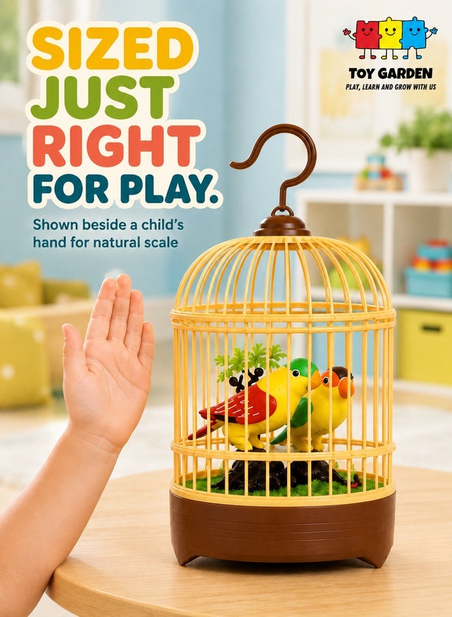 Singing Moving Chirping Beautiful Bird Parrot Toy In Cage Hanging Cage With Music Singing Moving Chirping For Kids, Adult For Home Decoration, Living Room, Garden etc, Multicolor - Image 4