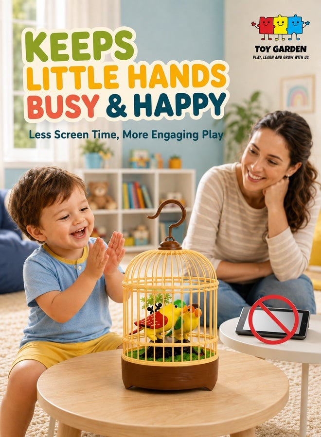 Singing Moving Chirping Beautiful Bird Parrot Toy In Cage Hanging Cage With Music Singing Moving Chirping For Kids, Adult For Home Decoration, Living Room, Garden etc, Multicolor - Image 2