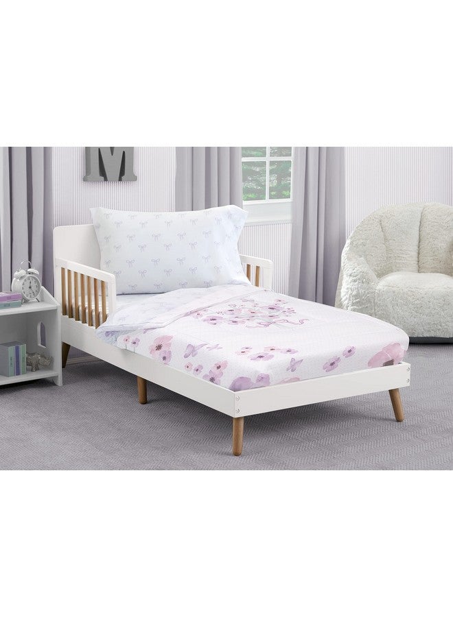 Delta Children 4 Piece Toddler Bedding Set for Girls - Reversible 2-in-1 Comforter - Includes Fitted Comforter to Keep Little Ones Snug, Bottom Sheet, Top Sheet, Pillow Case - Purple Bouquet - Image 4