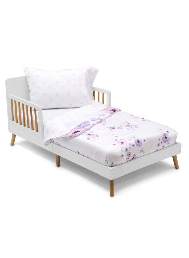 Delta Children 4 Piece Toddler Bedding Set for Girls - Reversible 2-in-1 Comforter - Includes Fitted Comforter to Keep Little Ones Snug, Bottom Sheet, Top Sheet, Pillow Case - Purple Bouquet - Image 1