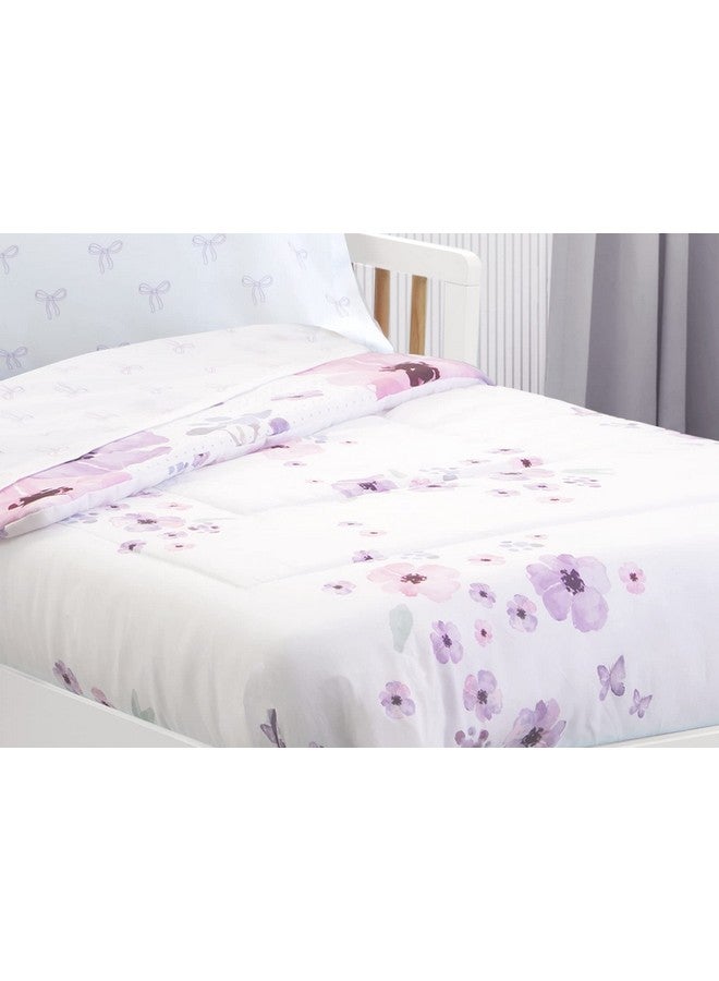 Delta Children 4 Piece Toddler Bedding Set for Girls - Reversible 2-in-1 Comforter - Includes Fitted Comforter to Keep Little Ones Snug, Bottom Sheet, Top Sheet, Pillow Case - Purple Bouquet - Image 5