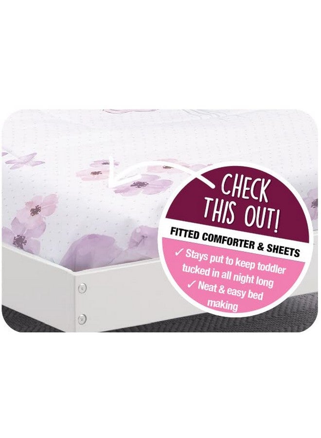 Delta Children 4 Piece Toddler Bedding Set for Girls - Reversible 2-in-1 Comforter - Includes Fitted Comforter to Keep Little Ones Snug, Bottom Sheet, Top Sheet, Pillow Case - Purple Bouquet - Image 2