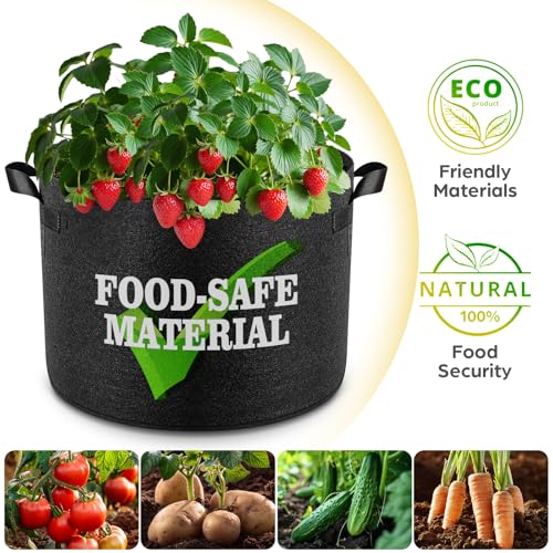 Jorvila 5 Pack 15 Gallon Grow Bags, Thickened Nonwoven Fabric Planter Pots with Handles, Heavy Duty 300G Garden Pots for Tomato, Potato and Vegetable - Image 5