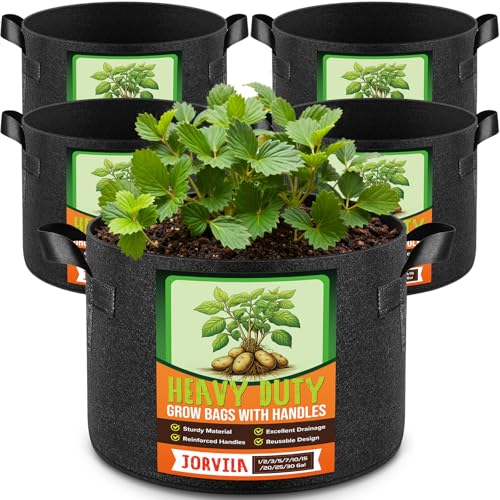 Jorvila 5 Pack 15 Gallon Grow Bags, Thickened Nonwoven Fabric Planter Pots with Handles, Heavy Duty 300G Garden Pots for Tomato, Potato and Vegetable - Image 1