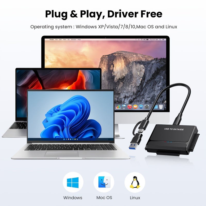 Hard Drive Reader USB 3 0 To SATA IDE Adapter Black IDE SATA To USB Type C External Data Recovery Converter Kit For 2 5 3 5 HDD SSD Hard Drive Disk - Image 1