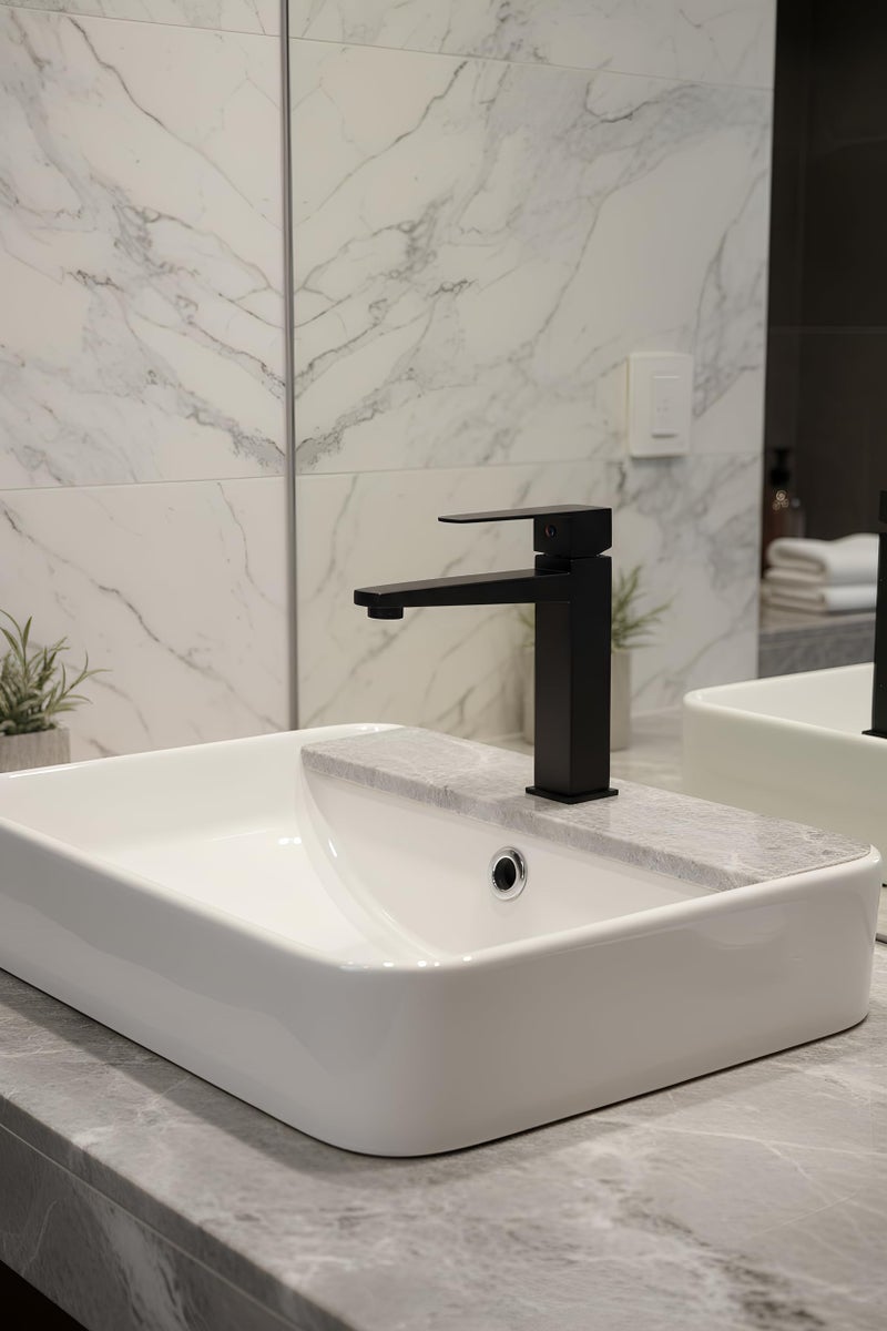 Carnival SS-304 8" Inches Matte Black Pillar Cock Tap for Wash Basin | 8" inch Square Cold Water Wash Basin Pillar Tap with Black Matte Finish for Washbasin | Table Mount/Deck Mount Installation Type - Image 2