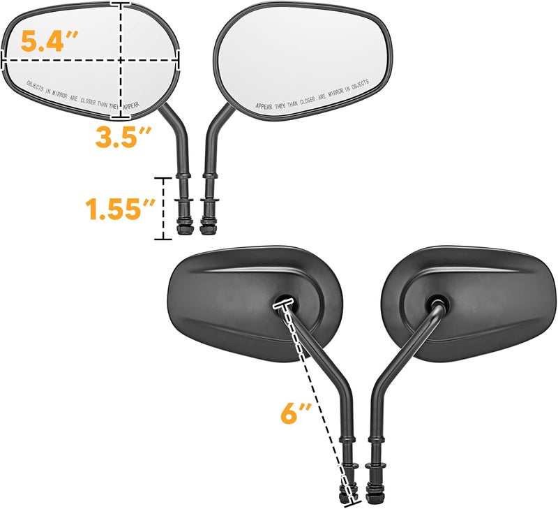 Mofun Black 8mm Sportster Tapered Mirrors for Harley Models - Image 2