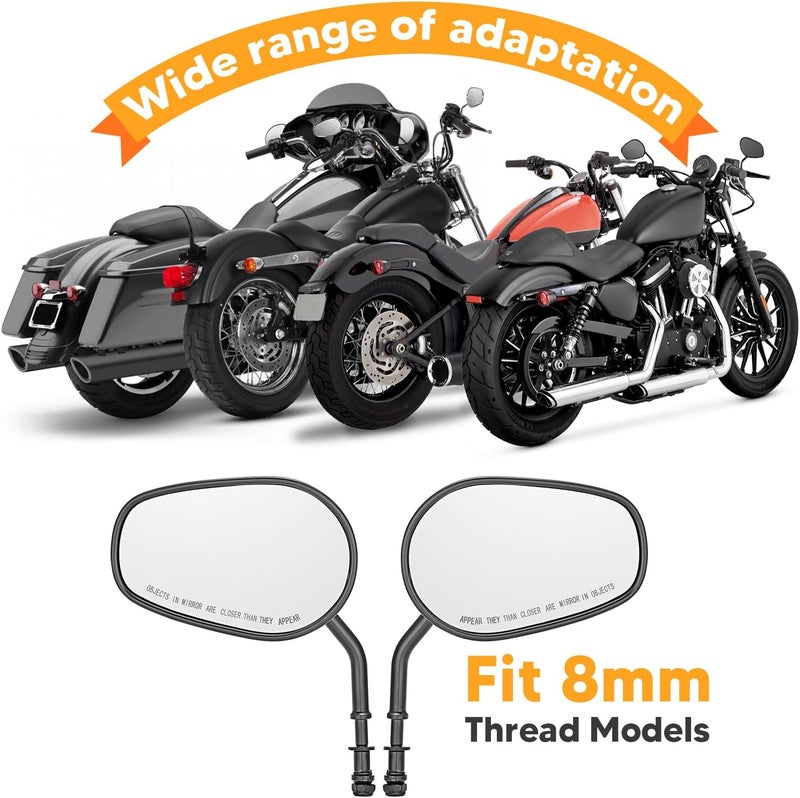 Mofun Black 8mm Sportster Tapered Mirrors for Harley Models - Image 5