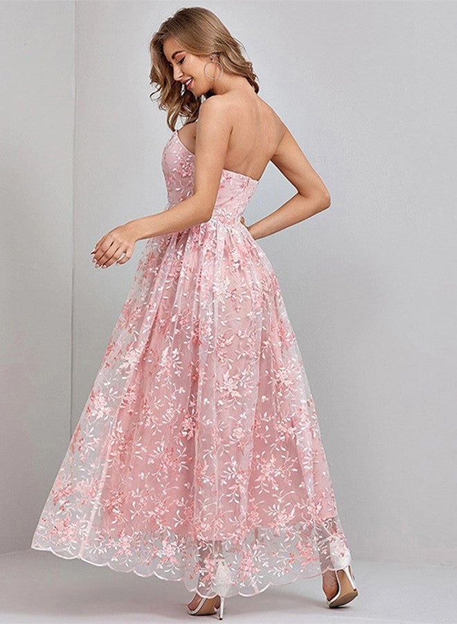 MARGOUN Small Size Elegent Party Strapless Maxi Dress 2024 Fashion Vintage Lace Floral Embroidery Pink Clothing Lady A Line Fairy Dress New/M2232  - Image 4