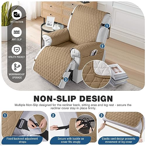 TAOCOCO 100% Waterproof Recliner Cover - Recliner Cover with Non-Slip Granule, Recliner Chair Covers with Elastic Band, Recliner Chair Covers for Reclining Chair (Camel,Small-22'') - Image 3