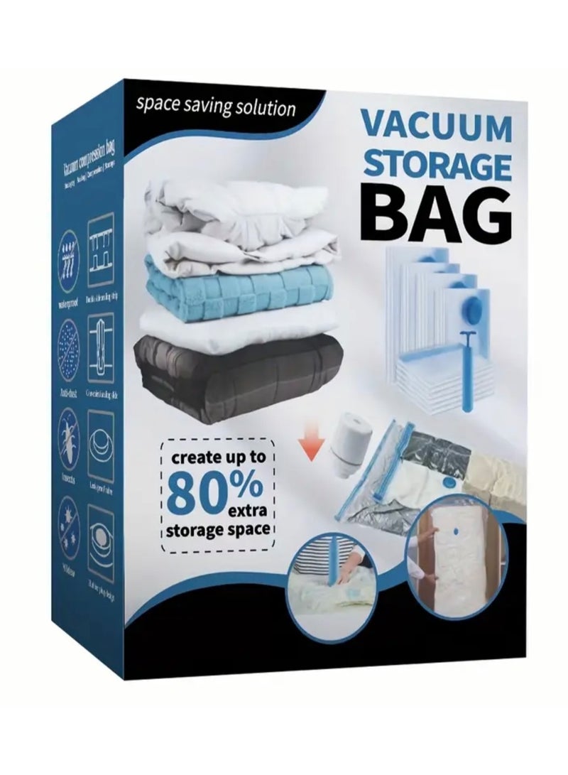 Just Quality 12pcs Space Saver Vacuum Compression Storage Bags With Pump - Set For Clothes, Sweaters, Blankets, Quilts - Travel, Home, Dormitory Organization Essential  - Image 1