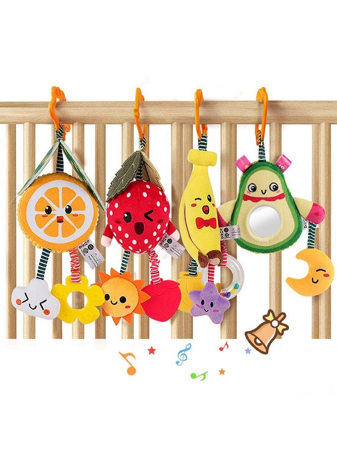 TUMAMA Baby Toys For 3 6 9 12 Months,Hanging Fruit Rattles Avocado,Banana,Orange And Strawberry,Stroller Mobile Toys,Plush Soft Rattles For Boys,Girls Christmas Gifts,4 Pack - Image 1