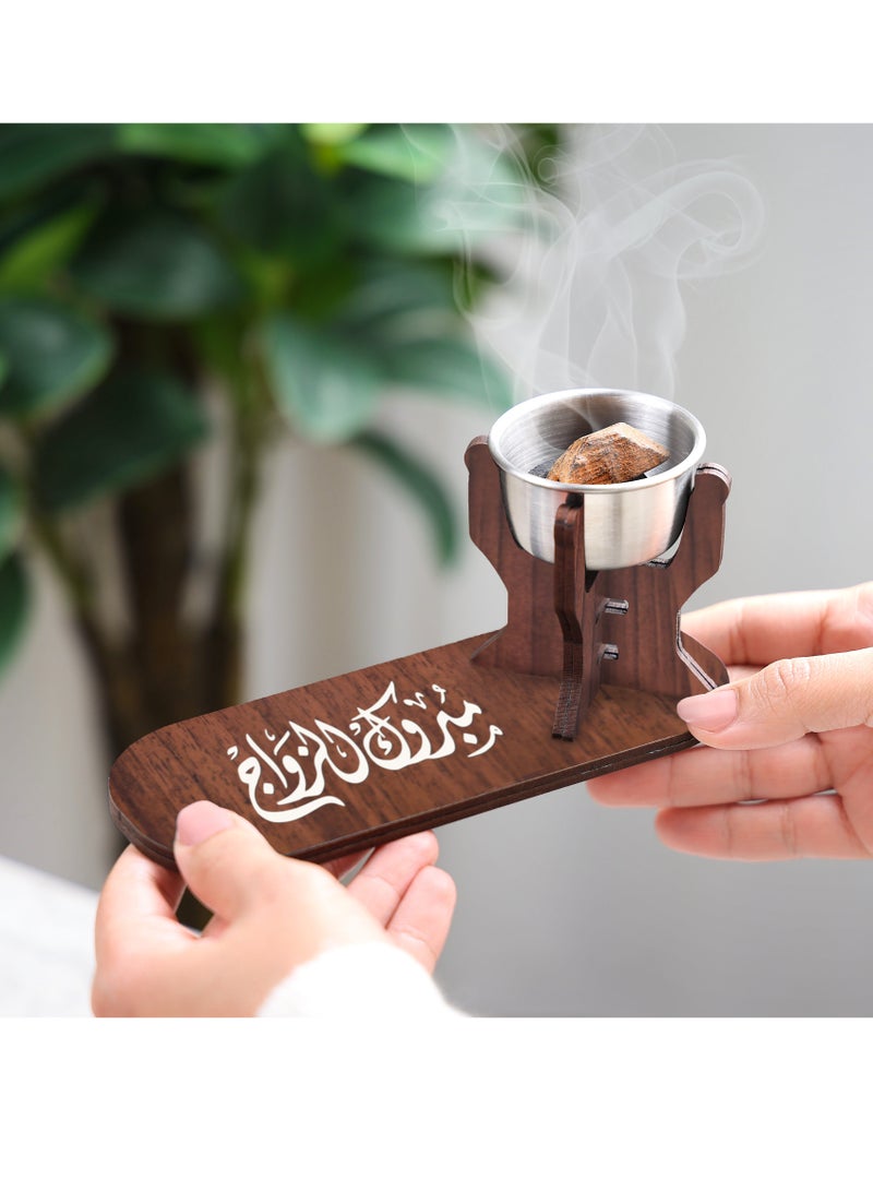 حكاية شمعة مبخره و مدخنه خشبية انيقة تحمل عبارة "مبروك الزواج" مصنوعة من الخشب الفاخر - Image 1