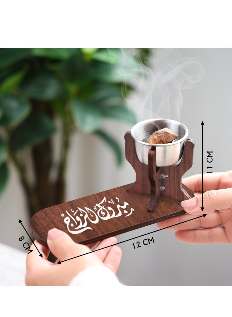 حكاية شمعة مبخره و مدخنه خشبية انيقة تحمل عبارة "مبروك الزواج" مصنوعة من الخشب الفاخر - Image 2