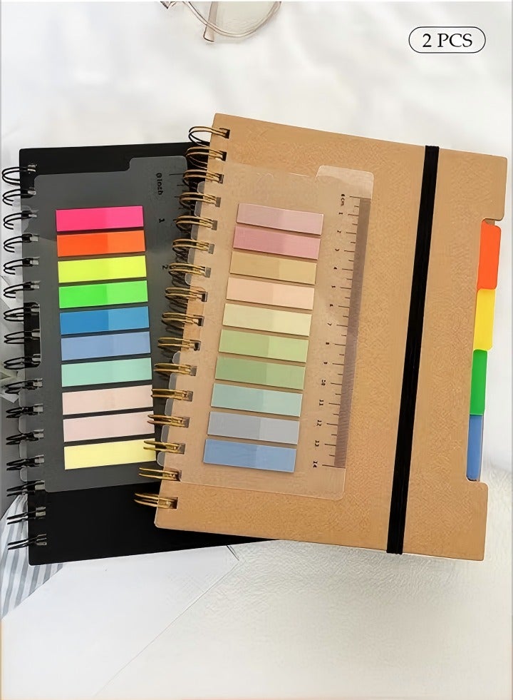 DUNISO 2 Pcs Spiral Notebook For Work, Hardcover Notebooks, College Ruled With Dividers Tabs Bound Journal, For School Office Supplies Note Taking, 15.9”x8.2”(Black/Brown) - Image 1