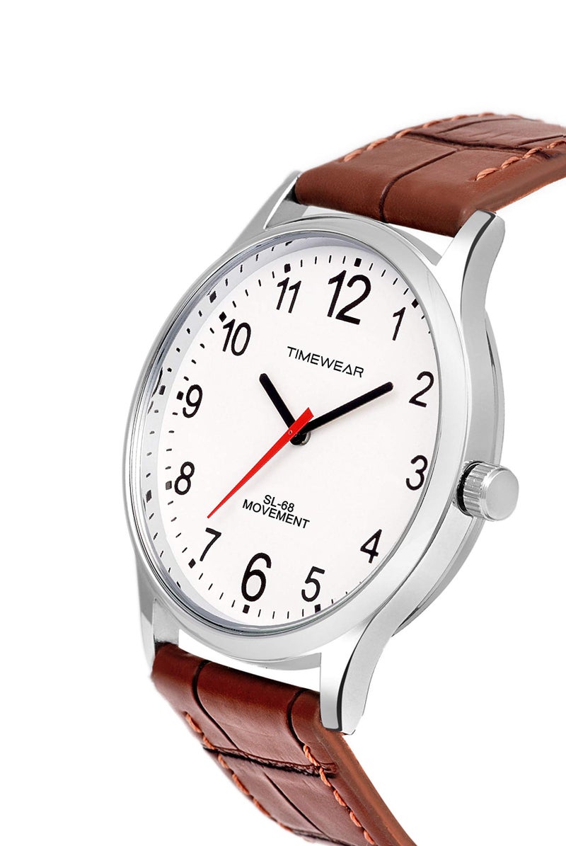 TIMEWEAR Analog White Number Dial Brown Leather Strap Watch for Men - Image 3