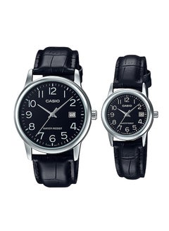 CASIO ساعة زوجية بسوار من الجلد الأسود MTP/LTP-V002L-1BUDF  - Image 1