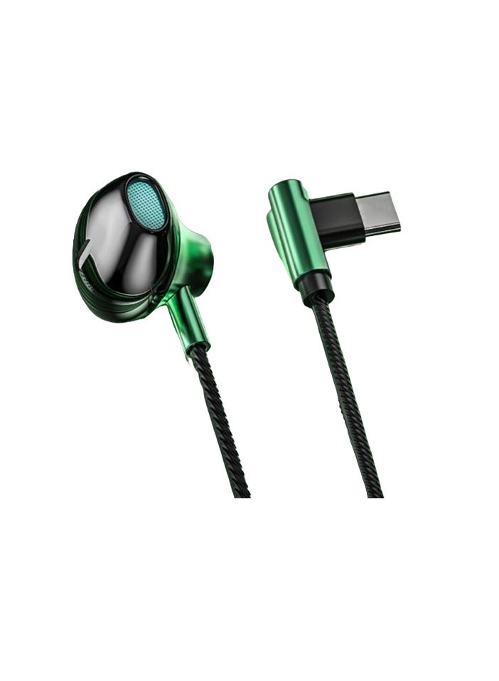 Wired Earbuds, 90 Degree Elbow Plug Headphones With Mic, Comfortable Super Bass Music Earphones, Waterproof In Ear Headsets For Gaming Music Running Workouts, (1pc, Green Type C)  - Image 1