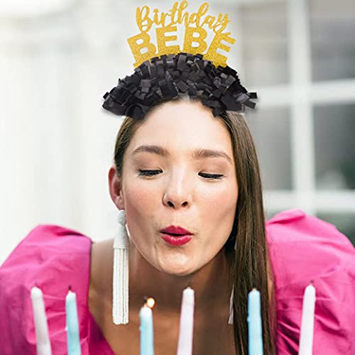 ZZDCMS Happy Birthday Bebe for Party Crown - Party Headband Birthday Tiara,Funny Glittering Colorful Tassel Paper Headgear,Birthday Gift For Girls or Women - Image 3