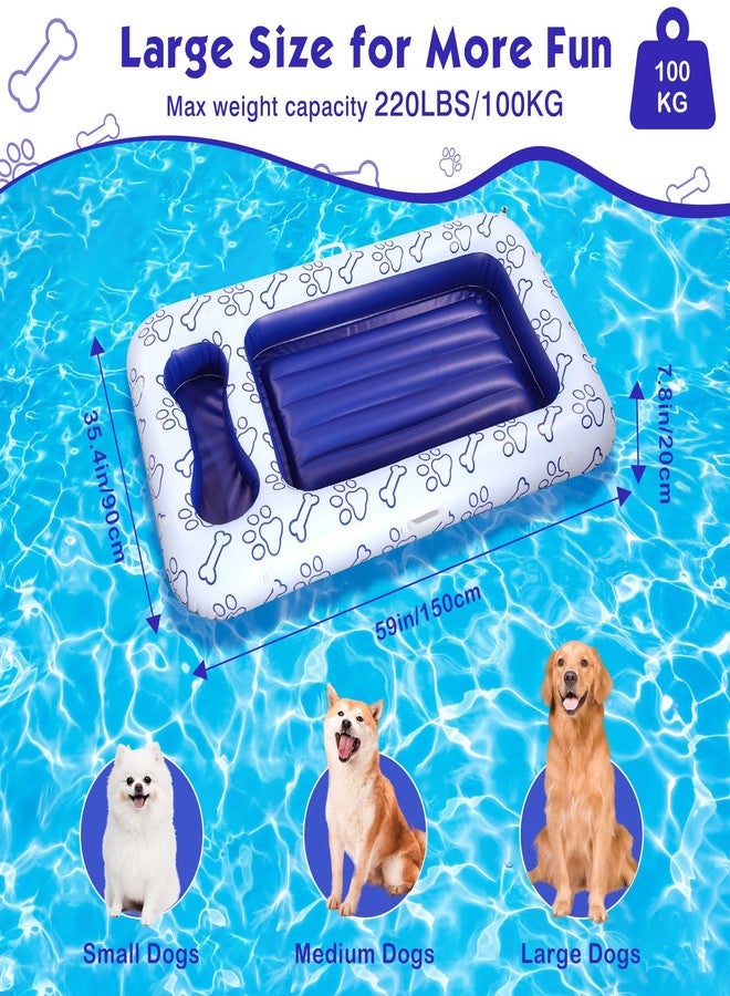 MoKo Dog Pool Float, 59 x 35 Inch Pool Floats for Small, Medium and Large Dogs, Floating Bed with Built-in Storage Area for Pet Toys and Food, Inflatable Dog Pool Float for Lake Camp, Blue Bone Claw - Image 3
