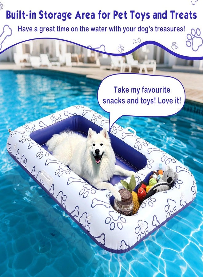MoKo Dog Pool Float, 59 x 35 Inch Pool Floats for Small, Medium and Large Dogs, Floating Bed with Built-in Storage Area for Pet Toys and Food, Inflatable Dog Pool Float for Lake Camp, Blue Bone Claw - Image 5