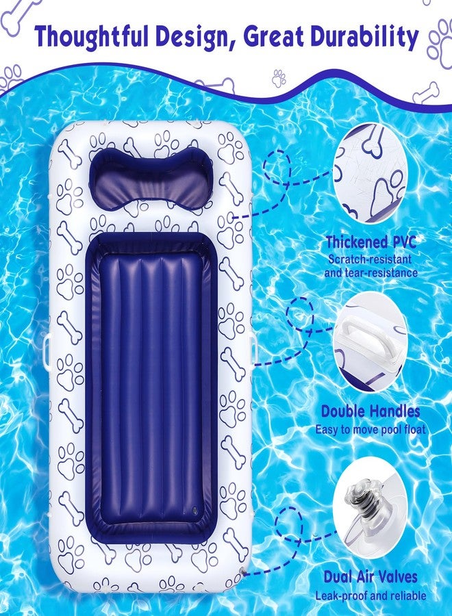 MoKo Dog Pool Float, 59 x 35 Inch Pool Floats for Small, Medium and Large Dogs, Floating Bed with Built-in Storage Area for Pet Toys and Food, Inflatable Dog Pool Float for Lake Camp, Blue Bone Claw - Image 2