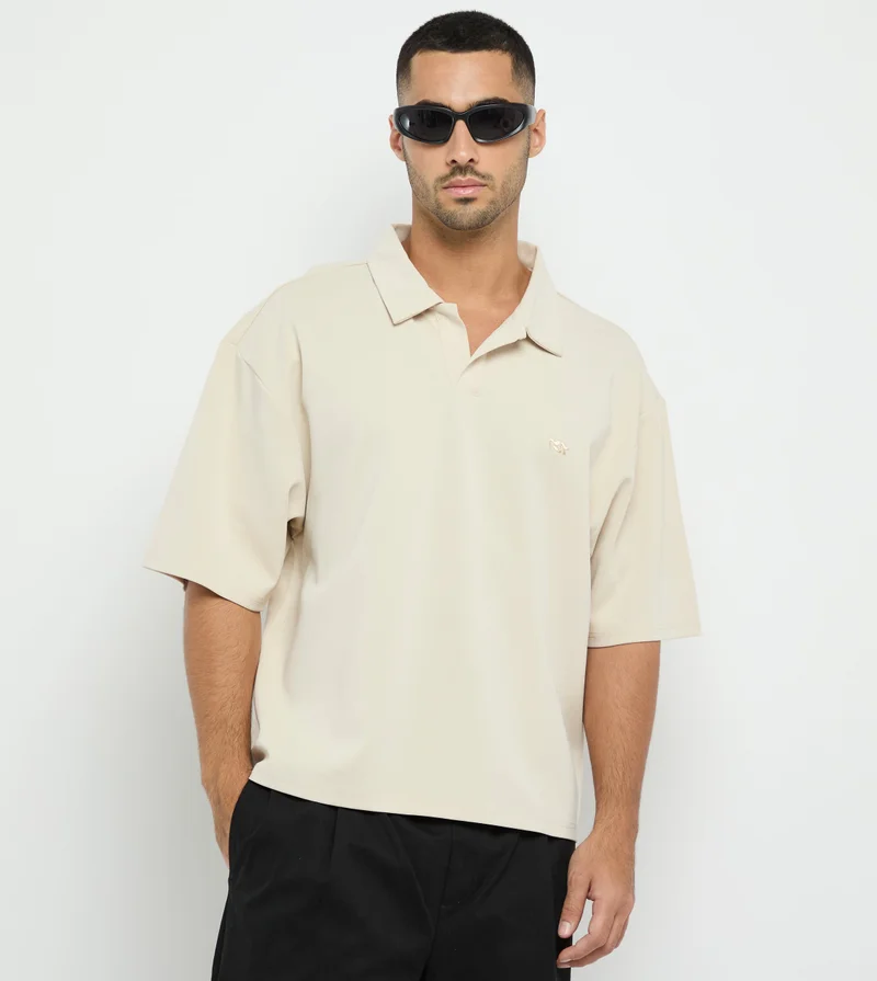 إف5 Men's F5 V-Neck Polo Shirt - Beige