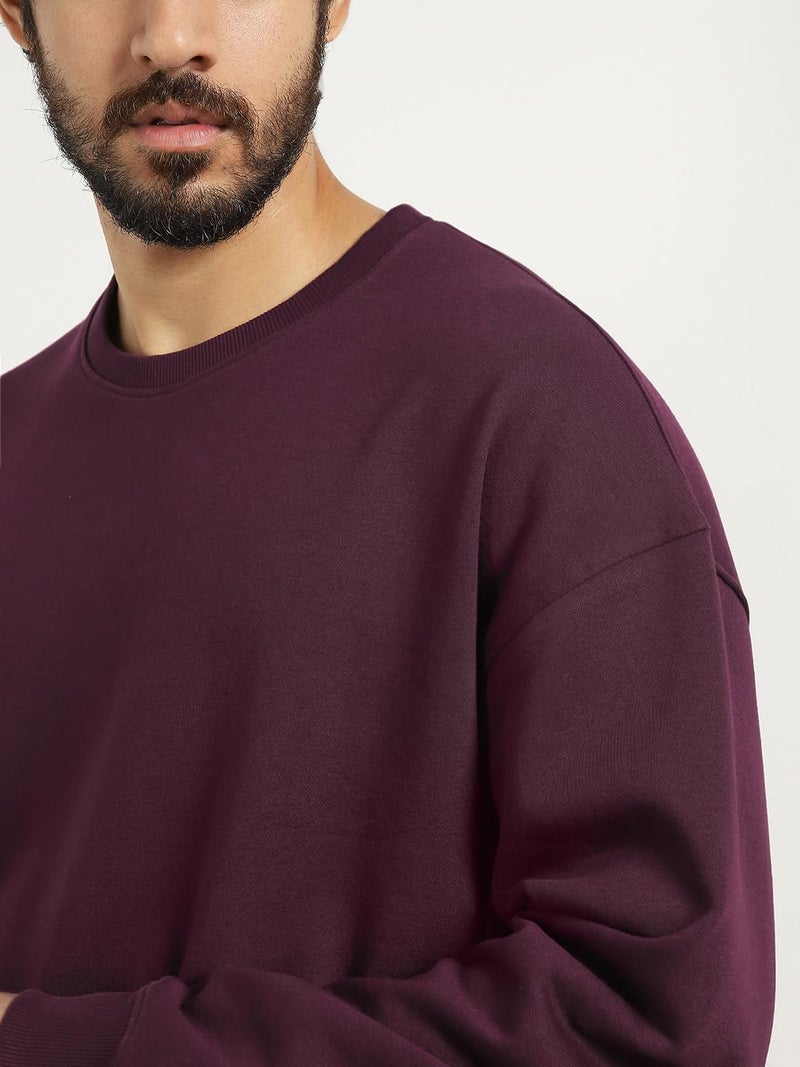 NOBERO Oversized Solid Sweatshirt(1M-TWSS-R0005-MP6_Midnight Plum_XXL) - Image 5