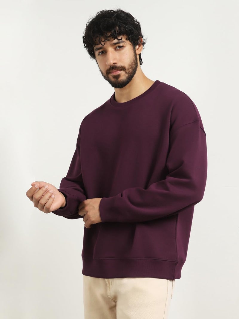 NOBERO Oversized Solid Sweatshirt(1M-TWSS-R0005-MP6_Midnight Plum_XXL) - Image 3