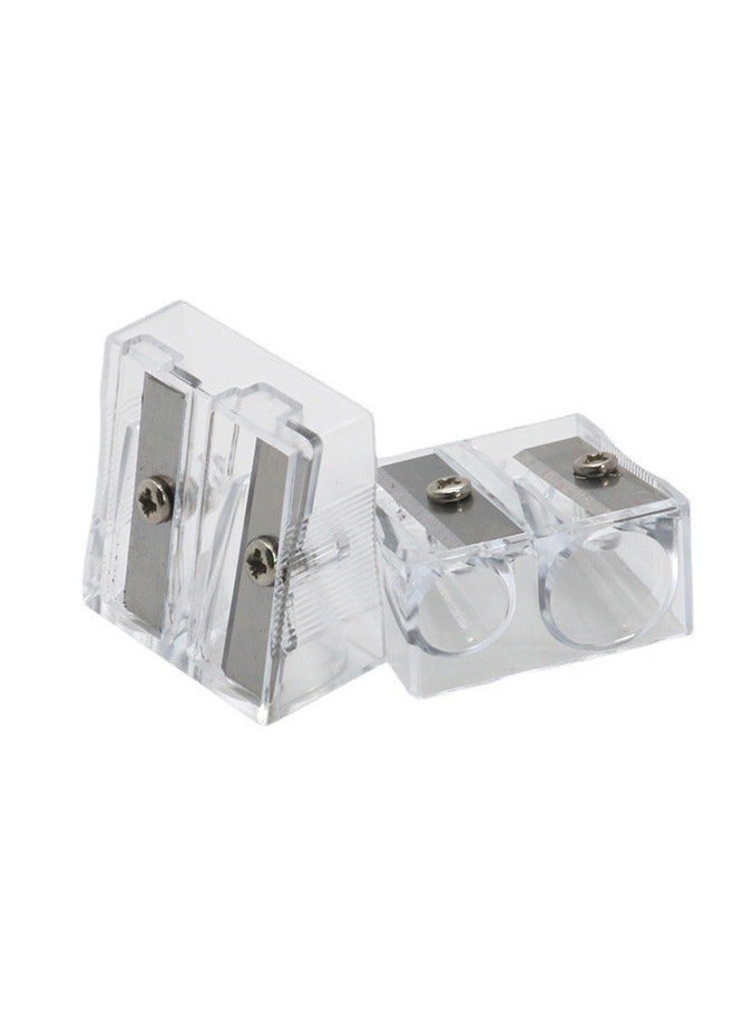 مبراة أقلام مزدوجة الثقوب شفافة - للطلاب والمكاتب بحاوية نشارة خشب - Image 1