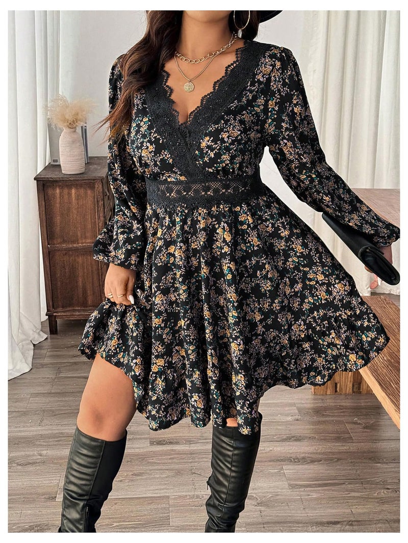 BEAUDRM Women's Plus Size Vintage Floral Dress Western Boho Western Cowgirl Outfits Country Summer Flowy Dresses Black 3X-Large Plus - Image 4
