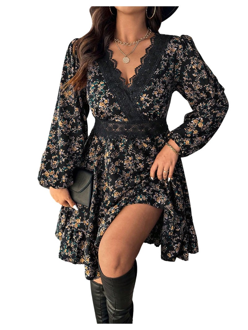 BEAUDRM Women's Plus Size Vintage Floral Dress Western Boho Western Cowgirl Outfits Country Summer Flowy Dresses Black 3X-Large Plus - Image 1
