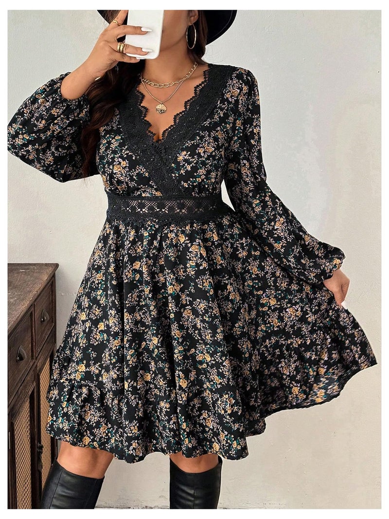 BEAUDRM Women's Plus Size Vintage Floral Dress Western Boho Western Cowgirl Outfits Country Summer Flowy Dresses Black 3X-Large Plus - Image 5