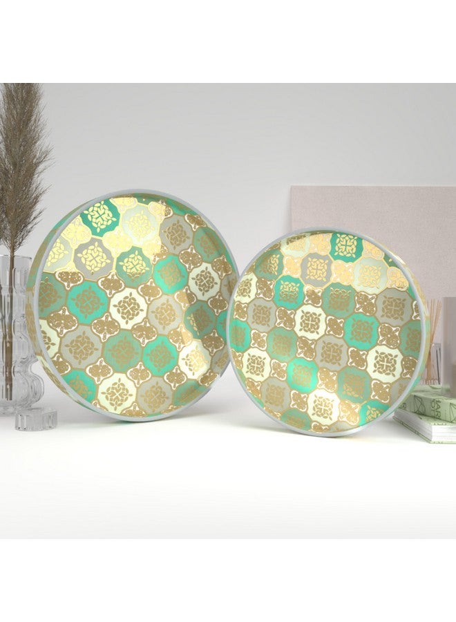 Castleite Ember Decorative Round Wooden Tray Set of 2 Handcrafted Trays for Serving, Use in Kitchen, Dining Table, Decor or Storage - Epoxy Resin Coated - Large, Small (Nobreza) - Image 1